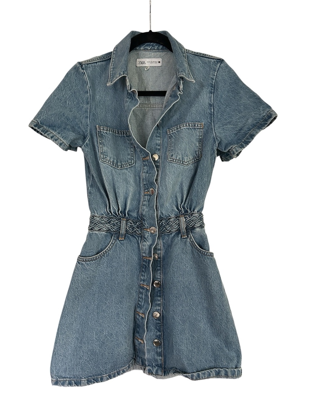 ZARA SS24 COTTON DENIM Z1975 MINI MID BLUE SHIRTDRESS - Picture 8 of 10